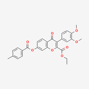 molecular formula C28H24O8 B3530253 ethyl 3-(3,4-dimethoxyphenyl)-7-[(4-methylbenzoyl)oxy]-4-oxo-4H-chromene-2-carboxylate 