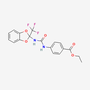 molecular formula C18H15F3N2O5 B3530347 ethyl 4-[({[2-(trifluoromethyl)-1,3-benzodioxol-2-yl]amino}carbonyl)amino]benzoate 