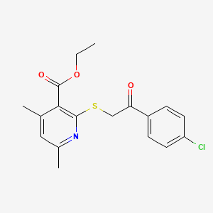 molecular formula C18H18ClNO3S B3530373 ethyl 2-{[2-(4-chlorophenyl)-2-oxoethyl]thio}-4,6-dimethylnicotinate 