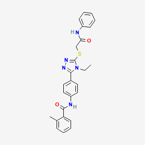 molecular formula C26H25N5O2S B3530386 N-(4-{5-[(2-anilino-2-oxoethyl)thio]-4-ethyl-4H-1,2,4-triazol-3-yl}phenyl)-2-methylbenzamide 