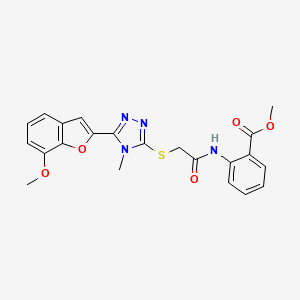 molecular formula C22H20N4O5S B3530682 methyl 2-[({[5-(7-methoxy-1-benzofuran-2-yl)-4-methyl-4H-1,2,4-triazol-3-yl]thio}acetyl)amino]benzoate 