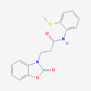 B353082 N-[2-(methylsulfanyl)phenyl]-3-(2-oxo-1,3-benzoxazol-3(2H)-yl)propanamide CAS No. 851989-20-3