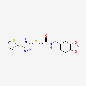 molecular formula C18H18N4O3S2 B3530884 N-(1,3-benzodioxol-5-ylmethyl)-2-{[4-ethyl-5-(2-thienyl)-4H-1,2,4-triazol-3-yl]thio}acetamide 