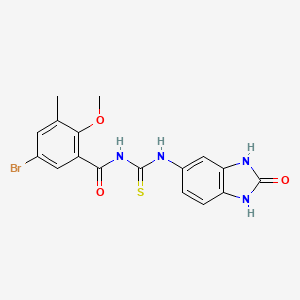 molecular formula C17H15BrN4O3S B3531119 5-bromo-2-methoxy-3-methyl-N-{[(2-oxo-2,3-dihydro-1H-benzimidazol-5-yl)amino]carbonothioyl}benzamide 