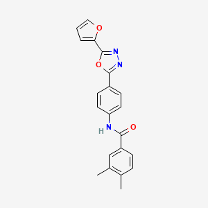 molecular formula C21H17N3O3 B3531291 N-{4-[5-(2-furyl)-1,3,4-oxadiazol-2-yl]phenyl}-3,4-dimethylbenzamide 