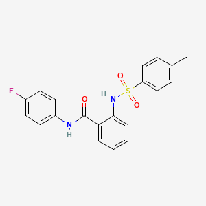 molecular formula C20H17FN2O3S B3531489 N-(4-fluorophenyl)-2-{[(4-methylphenyl)sulfonyl]amino}benzamide 