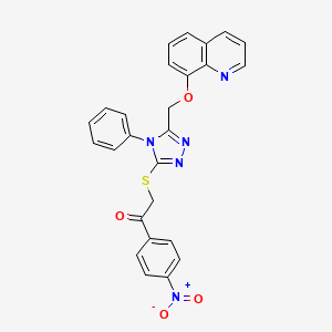 molecular formula C26H19N5O4S B3531682 1-(4-nitrophenyl)-2-({4-phenyl-5-[(8-quinolinyloxy)methyl]-4H-1,2,4-triazol-3-yl}thio)ethanone 