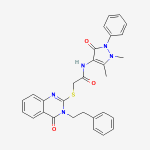 molecular formula C29H27N5O3S B3531728 N-(1,5-dimethyl-3-oxo-2-phenyl-2,3-dihydro-1H-pyrazol-4-yl)-2-{[4-oxo-3-(2-phenylethyl)-3,4-dihydro-2-quinazolinyl]thio}acetamide 