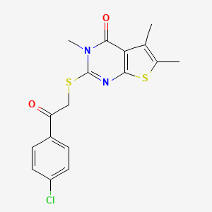 molecular formula C17H15ClN2O2S2 B3531818 2-{[2-(4-chlorophenyl)-2-oxoethyl]thio}-3,5,6-trimethylthieno[2,3-d]pyrimidin-4(3H)-one 