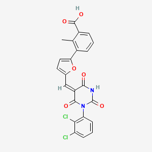 molecular formula C23H14Cl2N2O6 B3531873 3-(5-{[1-(2,3-dichlorophenyl)-2,4,6-trioxotetrahydro-5(2H)-pyrimidinylidene]methyl}-2-furyl)-2-methylbenzoic acid 