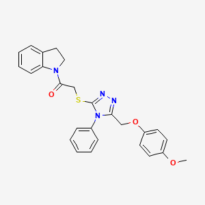 molecular formula C26H24N4O3S B3531995 1-[({5-[(4-methoxyphenoxy)methyl]-4-phenyl-4H-1,2,4-triazol-3-yl}thio)acetyl]indoline 