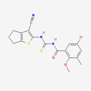 molecular formula C18H16BrN3O2S2 B3532162 5-bromo-N-{[(3-cyano-5,6-dihydro-4H-cyclopenta[b]thien-2-yl)amino]carbonothioyl}-2-methoxy-3-methylbenzamide 