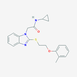 molecular formula C21H23N3O2S B353228 N-cyclopropyl-2-{2-[2-(2-methylphenoxy)ethylthio]benzimidazolyl}acetamide CAS No. 943107-99-1