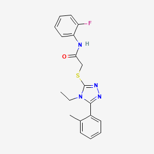 molecular formula C19H19FN4OS B3532355 2-{[4-ethyl-5-(2-methylphenyl)-4H-1,2,4-triazol-3-yl]sulfanyl}-N-(2-fluorophenyl)acetamide 