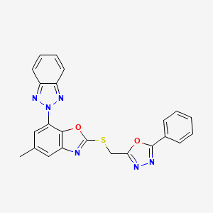 molecular formula C23H16N6O2S B3532515 2-(5-methyl-2-{[(5-phenyl-1,3,4-oxadiazol-2-yl)methyl]thio}-1,3-benzoxazol-7-yl)-2H-1,2,3-benzotriazole 