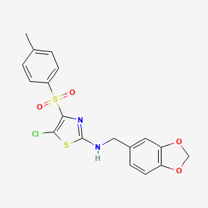 molecular formula C18H15ClN2O4S2 B3532522 N-(1,3-benzodioxol-5-ylmethyl)-5-chloro-4-[(4-methylphenyl)sulfonyl]-1,3-thiazol-2-amine 