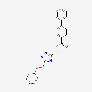 molecular formula C24H21N3O2S B3532590 1-(4-biphenylyl)-2-{[4-methyl-5-(phenoxymethyl)-4H-1,2,4-triazol-3-yl]thio}ethanone 