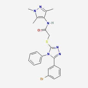 molecular formula C22H21BrN6OS B3532786 2-{[5-(3-bromophenyl)-4-phenyl-4H-1,2,4-triazol-3-yl]thio}-N-(1,3,5-trimethyl-1H-pyrazol-4-yl)acetamide 