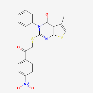 molecular formula C22H17N3O4S2 B3532839 5,6-dimethyl-2-{[2-(4-nitrophenyl)-2-oxoethyl]thio}-3-phenylthieno[2,3-d]pyrimidin-4(3H)-one 