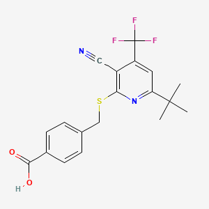 molecular formula C19H17F3N2O2S B3533010 4-({[6-tert-butyl-3-cyano-4-(trifluoromethyl)-2-pyridinyl]thio}methyl)benzoic acid 