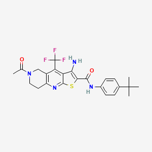 molecular formula C24H25F3N4O2S B3533040 6-acetyl-3-amino-N-(4-tert-butylphenyl)-4-(trifluoromethyl)-5,6,7,8-tetrahydrothieno[2,3-b]-1,6-naphthyridine-2-carboxamide 
