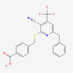molecular formula C22H15F3N2O2S B3533049 4-({[6-benzyl-3-cyano-4-(trifluoromethyl)-2-pyridinyl]thio}methyl)benzoic acid 