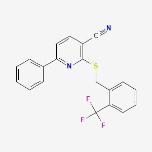 molecular formula C20H13F3N2S B3533137 6-phenyl-2-{[2-(trifluoromethyl)benzyl]thio}nicotinonitrile 