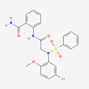 molecular formula C22H20ClN3O5S B3533300 2-{[N-(5-chloro-2-methoxyphenyl)-N-(phenylsulfonyl)glycyl]amino}benzamide 