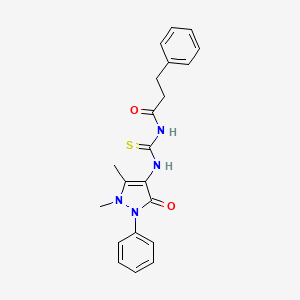 molecular formula C21H22N4O2S B3533370 N-{[(1,5-dimethyl-3-oxo-2-phenyl-2,3-dihydro-1H-pyrazol-4-yl)amino]carbonothioyl}-3-phenylpropanamide 