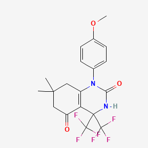 molecular formula C19H18F6N2O3 B3533445 1-(4-methoxyphenyl)-7,7-dimethyl-4,4-bis(trifluoromethyl)-4,6,7,8-tetrahydro-2,5(1H,3H)-quinazolinedione 