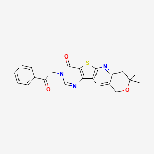 molecular formula C22H19N3O3S B3533516 8,8-dimethyl-3-(2-oxo-2-phenylethyl)-7,10-dihydro-8H-pyrano[3'',4'':5',6']pyrido[3',2':4,5]thieno[3,2-d]pyrimidin-4(3H)-one 