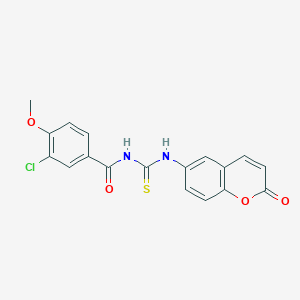 molecular formula C18H13ClN2O4S B3533585 3-chloro-4-methoxy-N-{[(2-oxo-2H-chromen-6-yl)amino]carbonothioyl}benzamide 