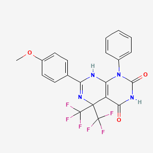 molecular formula C21H14F6N4O3 B3533598 7-(4-methoxyphenyl)-1-phenyl-5,5-bis(trifluoromethyl)-5,8-dihydropyrimido[4,5-d]pyrimidine-2,4(1H,3H)-dione 