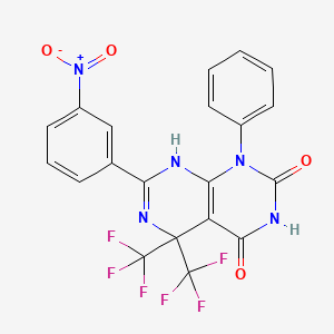 molecular formula C20H11F6N5O4 B3533601 7-(3-nitrophenyl)-1-phenyl-5,5-bis(trifluoromethyl)-5,8-dihydropyrimido[4,5-d]pyrimidine-2,4(1H,3H)-dione 