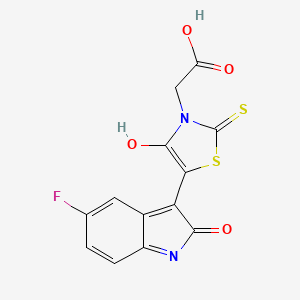 [5-(5-fluoro-2-oxo-1,2-dihydro-3H-indol-3-ylidene)-4-oxo-2-thioxo-1,3-thiazolidin-3-yl]acetic acid