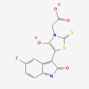 molecular formula C13H7FN2O4S2 B3533636 [5-(5-fluoro-2-oxo-1,2-dihydro-3H-indol-3-ylidene)-4-oxo-2-thioxo-1,3-thiazolidin-3-yl]acetic acid 