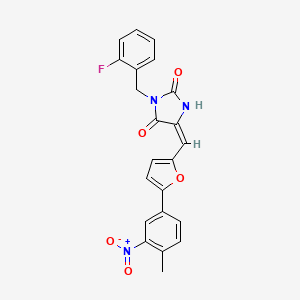 molecular formula C22H16FN3O5 B3533646 3-(2-fluorobenzyl)-5-{[5-(4-methyl-3-nitrophenyl)-2-furyl]methylene}-2,4-imidazolidinedione 