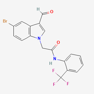 molecular formula C18H12BrF3N2O2 B3533656 2-(5-bromo-3-formyl-1H-indol-1-yl)-N-[2-(trifluoromethyl)phenyl]acetamide 