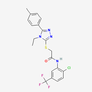 molecular formula C20H18ClF3N4OS B3533675 N-[2-chloro-5-(trifluoromethyl)phenyl]-2-{[4-ethyl-5-(4-methylphenyl)-4H-1,2,4-triazol-3-yl]thio}acetamide 