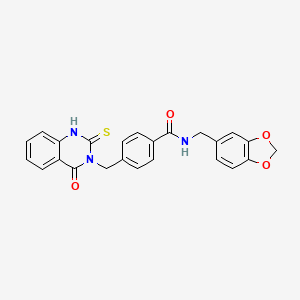 molecular formula C24H19N3O4S B3533711 N-(1,3-benzodioxol-5-ylmethyl)-4-[(4-oxo-2-thioxo-1,4-dihydro-3(2H)-quinazolinyl)methyl]benzamide 