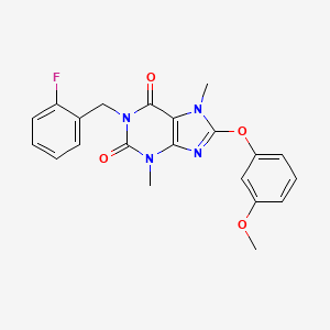 molecular formula C21H19FN4O4 B3534114 1-(2-fluorobenzyl)-8-(3-methoxyphenoxy)-3,7-dimethyl-3,7-dihydro-1H-purine-2,6-dione 