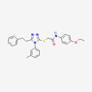 molecular formula C27H28N4O2S B3534175 N-(4-ethoxyphenyl)-2-{[4-(3-methylphenyl)-5-(2-phenylethyl)-4H-1,2,4-triazol-3-yl]thio}acetamide 