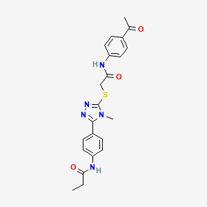 molecular formula C22H23N5O3S B3534190 N-{4-[5-({2-[(4-acetylphenyl)amino]-2-oxoethyl}thio)-4-methyl-4H-1,2,4-triazol-3-yl]phenyl}propanamide 