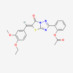 molecular formula C22H19N3O5S B3534198 2-[5-(4-ethoxy-3-methoxybenzylidene)-6-oxo-5,6-dihydro[1,3]thiazolo[3,2-b][1,2,4]triazol-2-yl]phenyl acetate 