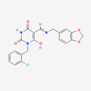 molecular formula C20H16ClN3O5 B3534212 5-{[(1,3-benzodioxol-5-ylmethyl)amino]methylene}-1-(2-chlorobenzyl)-2,4,6(1H,3H,5H)-pyrimidinetrione 
