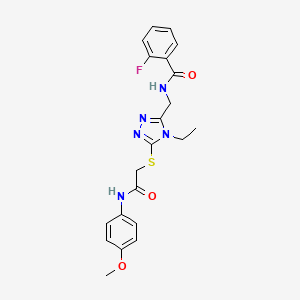 molecular formula C21H22FN5O3S B3534220 N-{[4-ethyl-5-({2-[(4-methoxyphenyl)amino]-2-oxoethyl}thio)-4H-1,2,4-triazol-3-yl]methyl}-2-fluorobenzamide 