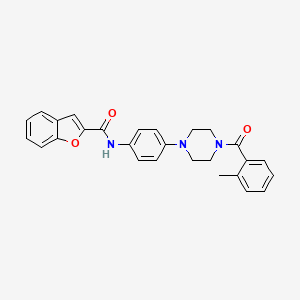 molecular formula C27H25N3O3 B3534249 N-{4-[4-(2-methylbenzoyl)-1-piperazinyl]phenyl}-1-benzofuran-2-carboxamide 