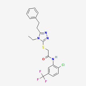 molecular formula C21H20ClF3N4OS B3534261 N-[2-chloro-5-(trifluoromethyl)phenyl]-2-{[4-ethyl-5-(2-phenylethyl)-4H-1,2,4-triazol-3-yl]thio}acetamide 