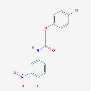 molecular formula C16H14ClFN2O4 B3534272 2-(4-chlorophenoxy)-N-(4-fluoro-3-nitrophenyl)-2-methylpropanamide 