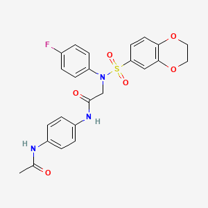 molecular formula C24H22FN3O6S B3534351 N~1~-[4-(acetylamino)phenyl]-N~2~-(2,3-dihydro-1,4-benzodioxin-6-ylsulfonyl)-N~2~-(4-fluorophenyl)glycinamide 